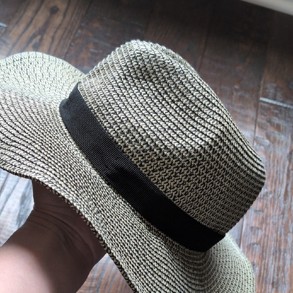 J. CREW I Woven Black and Ivory Marled Wide Brim Packable Sun Hat, X/XL - Picture 5 of 15